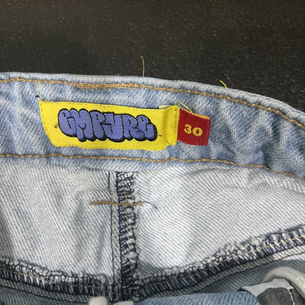 Empyre Denim Shorts Men‎ 30 Light Wash Blue Relax Fit Embroidered Raw Hem Cutoff - Picture 3 of 8